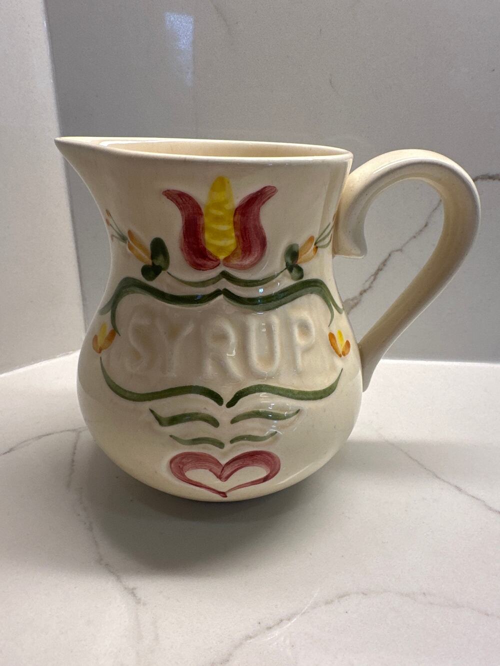Los Angeles Pottery Waffle Batter Bowl Matching Maple Syrup Pitcher 1970's